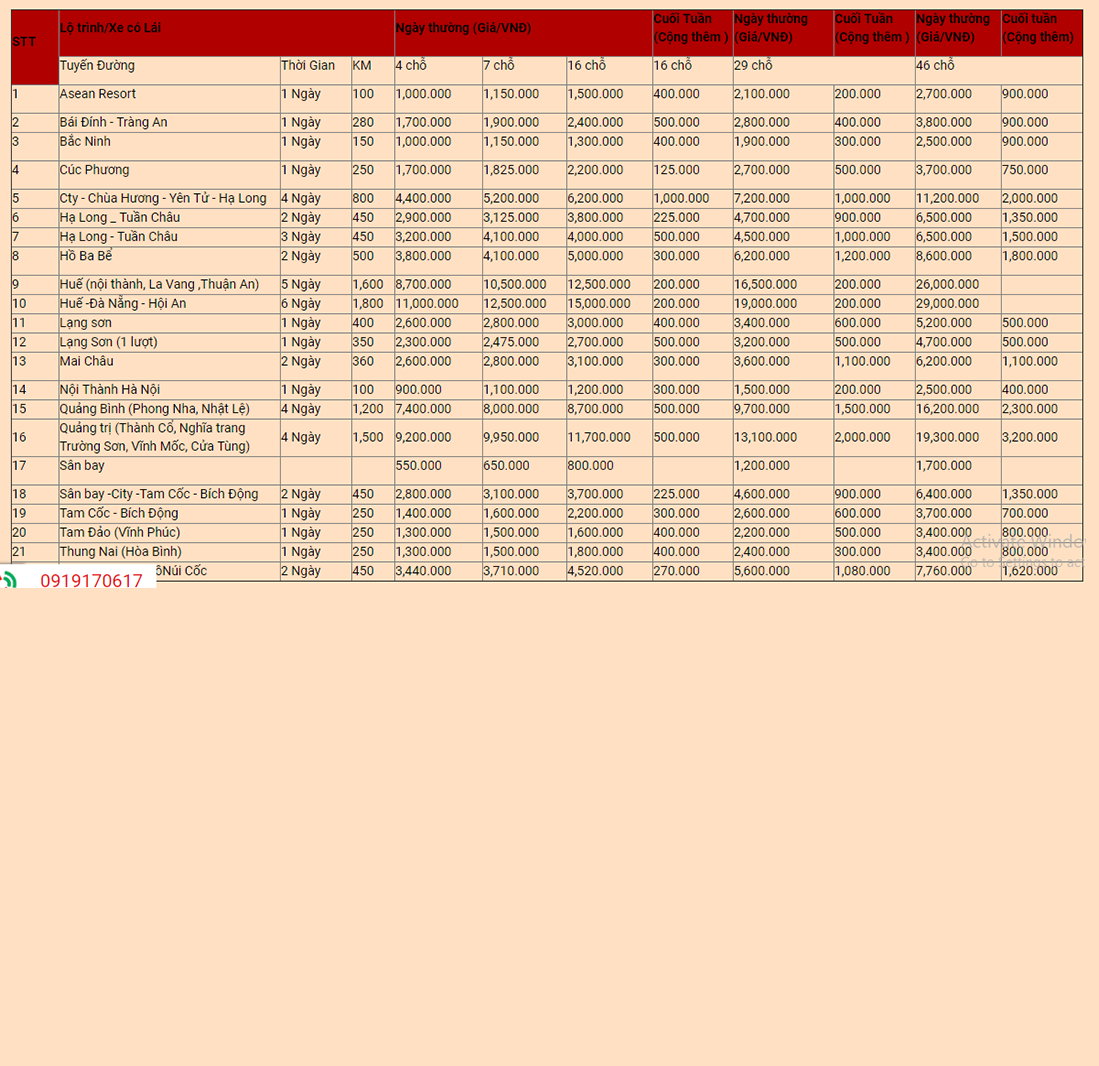 Báo Giá Thuê xe Tour Ở Hà Nội